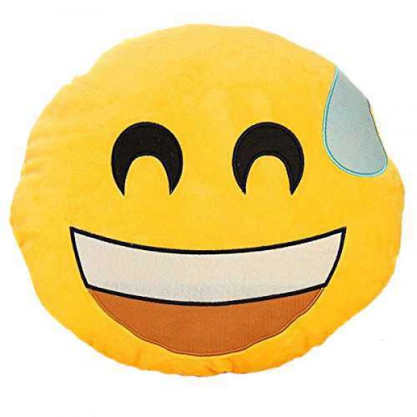 Soft Smiley Emoticon Yellow Round Cushion Pillow Stuffed Plush Toy Doll (Nervous)